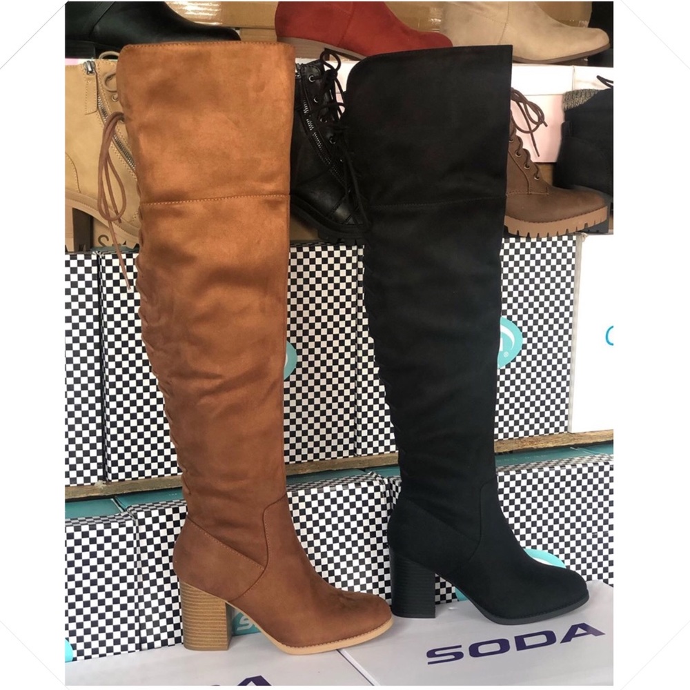 Soda Chestnut Brown Faux Suede Lace Up Heeled BOOT - Picture 2 of 8